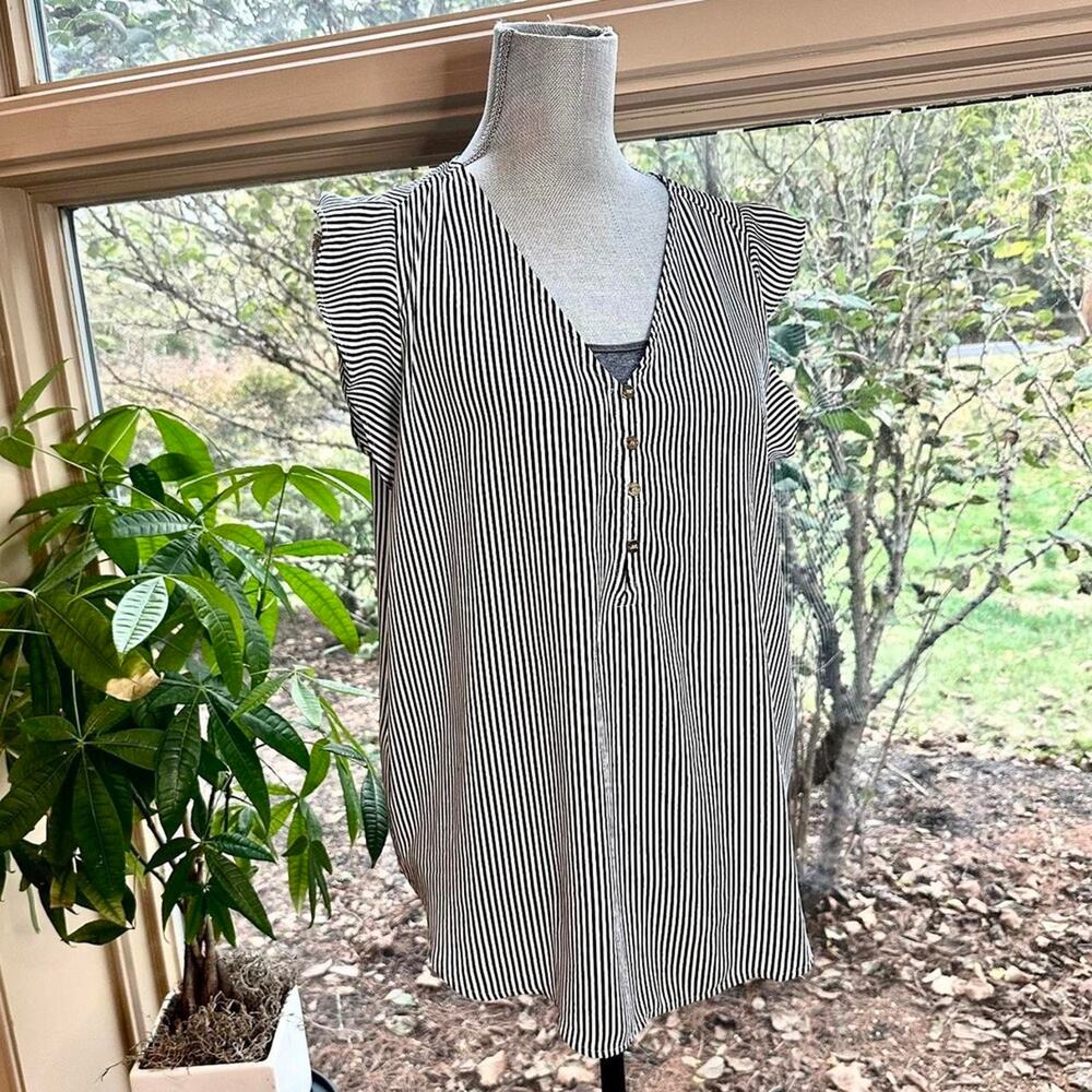 Ann Taylor Loft flowy cap sleeve tank stripe boxy business casual women large